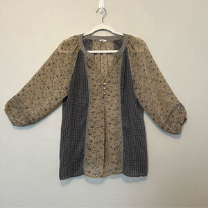 Milano Floral Peasant Boho Oversized Blouse Sheer Long Sleeve‎ Top Size Small